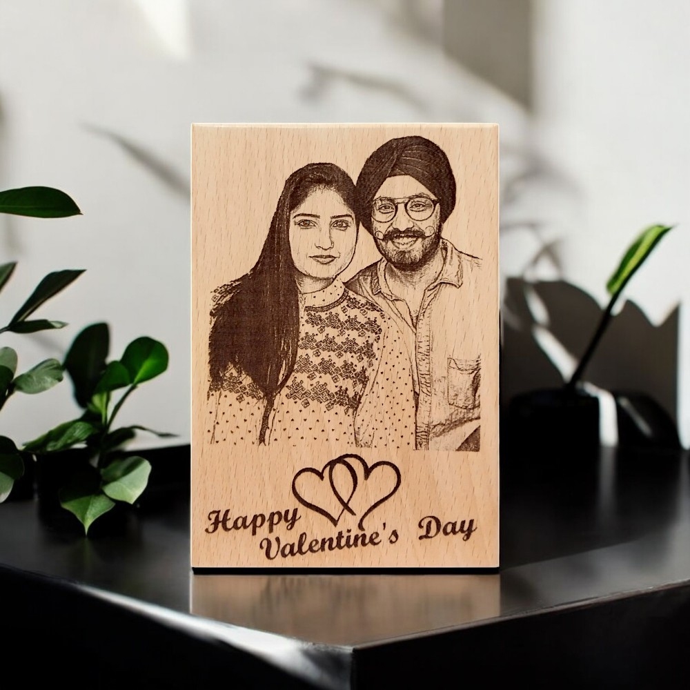 Engraved Wooden Photo Frame In Vertical