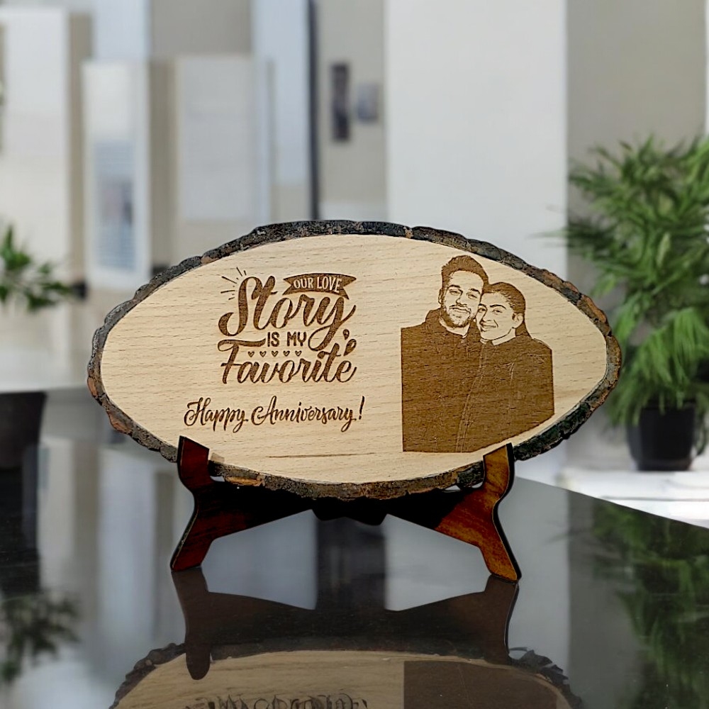 Oval-Shaped Engraved Wooden Frame