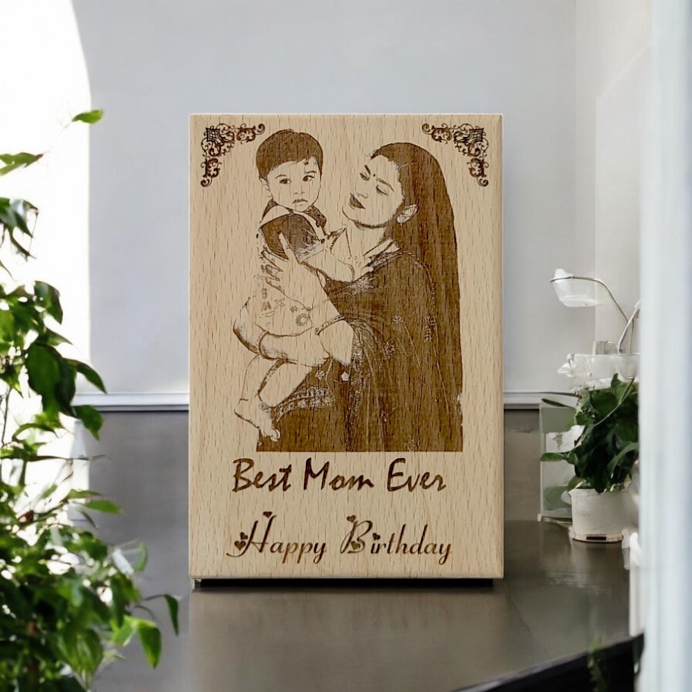 Vertical Engraved Wooden Photo Frame For Mother