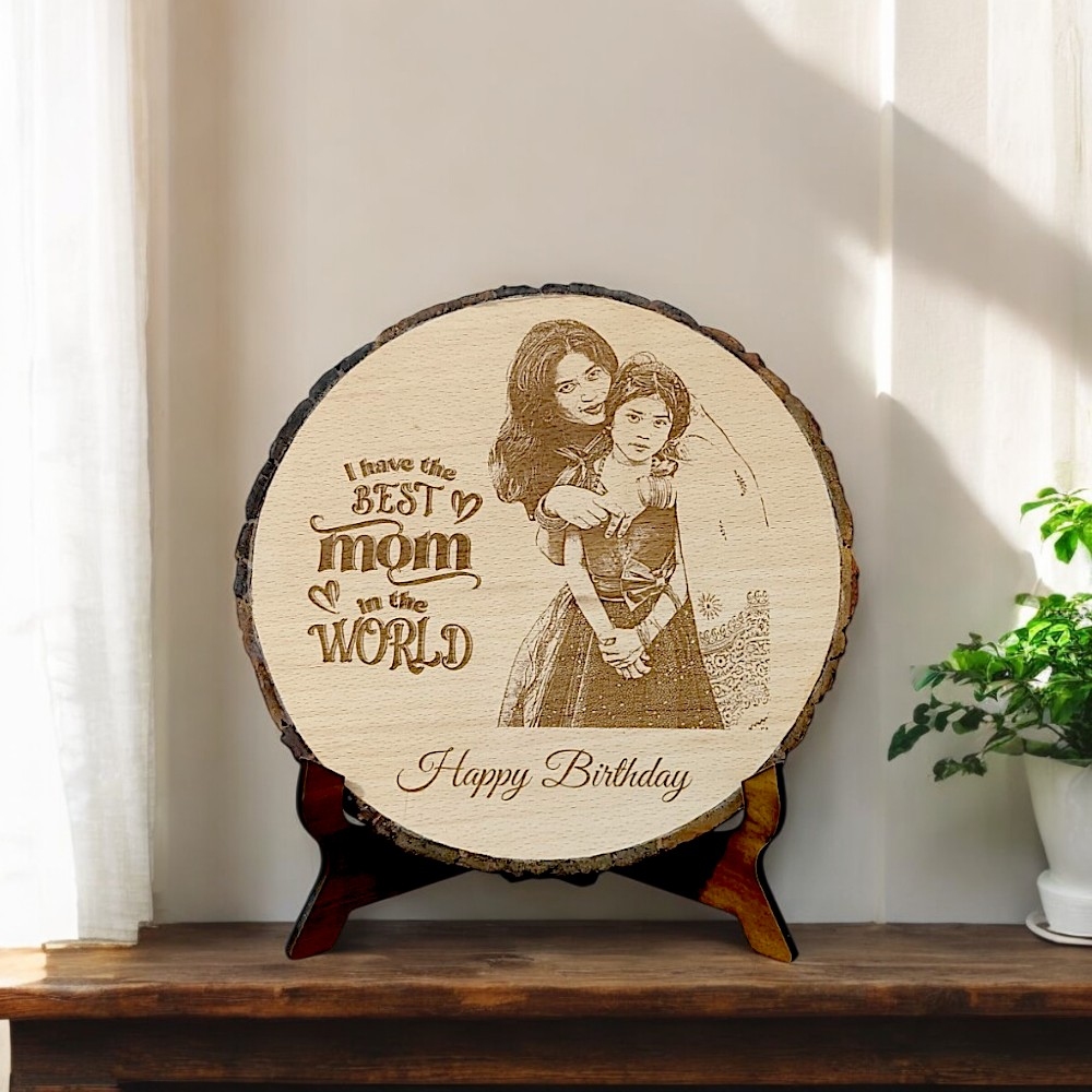 Wooden Coaster-Style Engraved Photo Frame