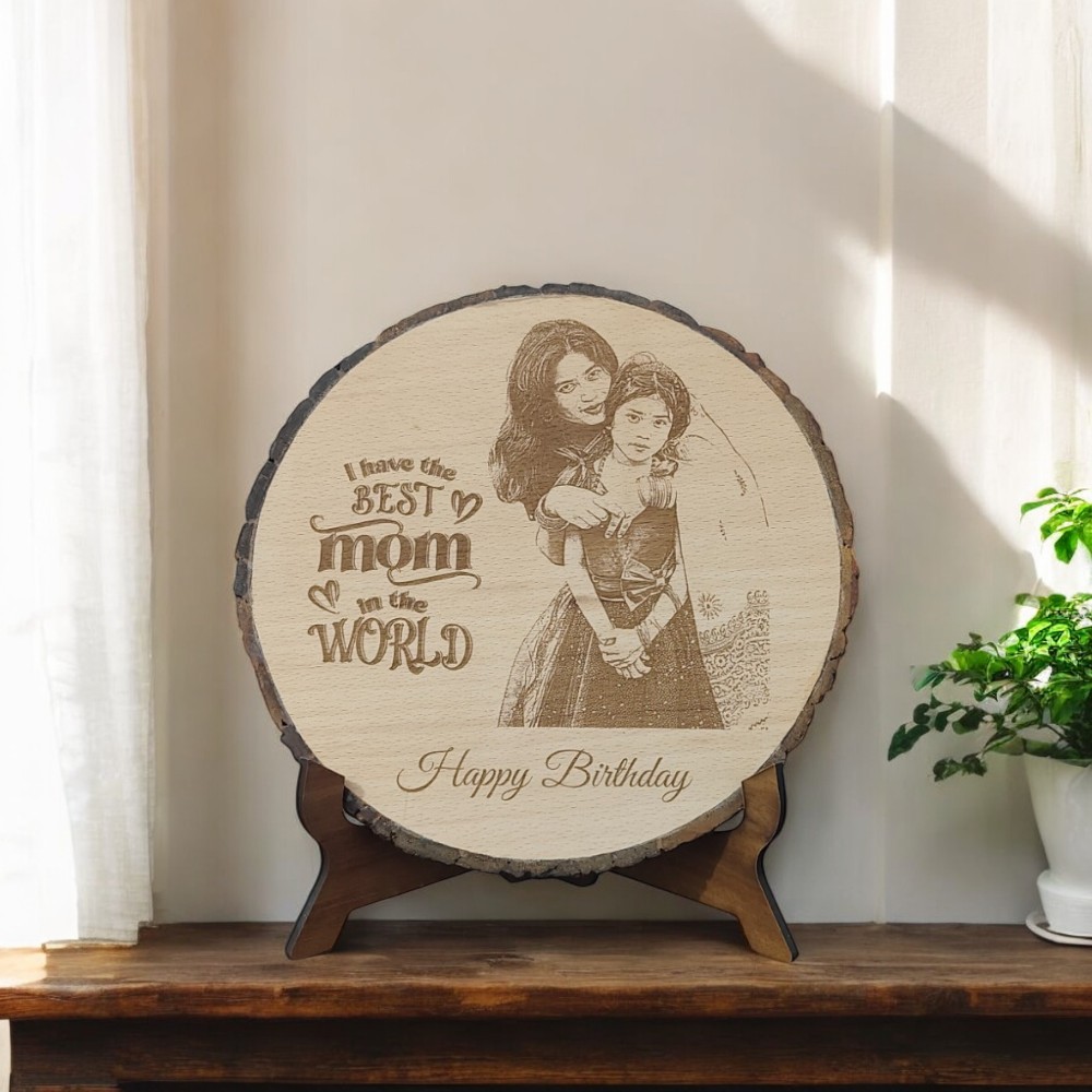 Wooden Coaster-Style Engraved Photo Frame