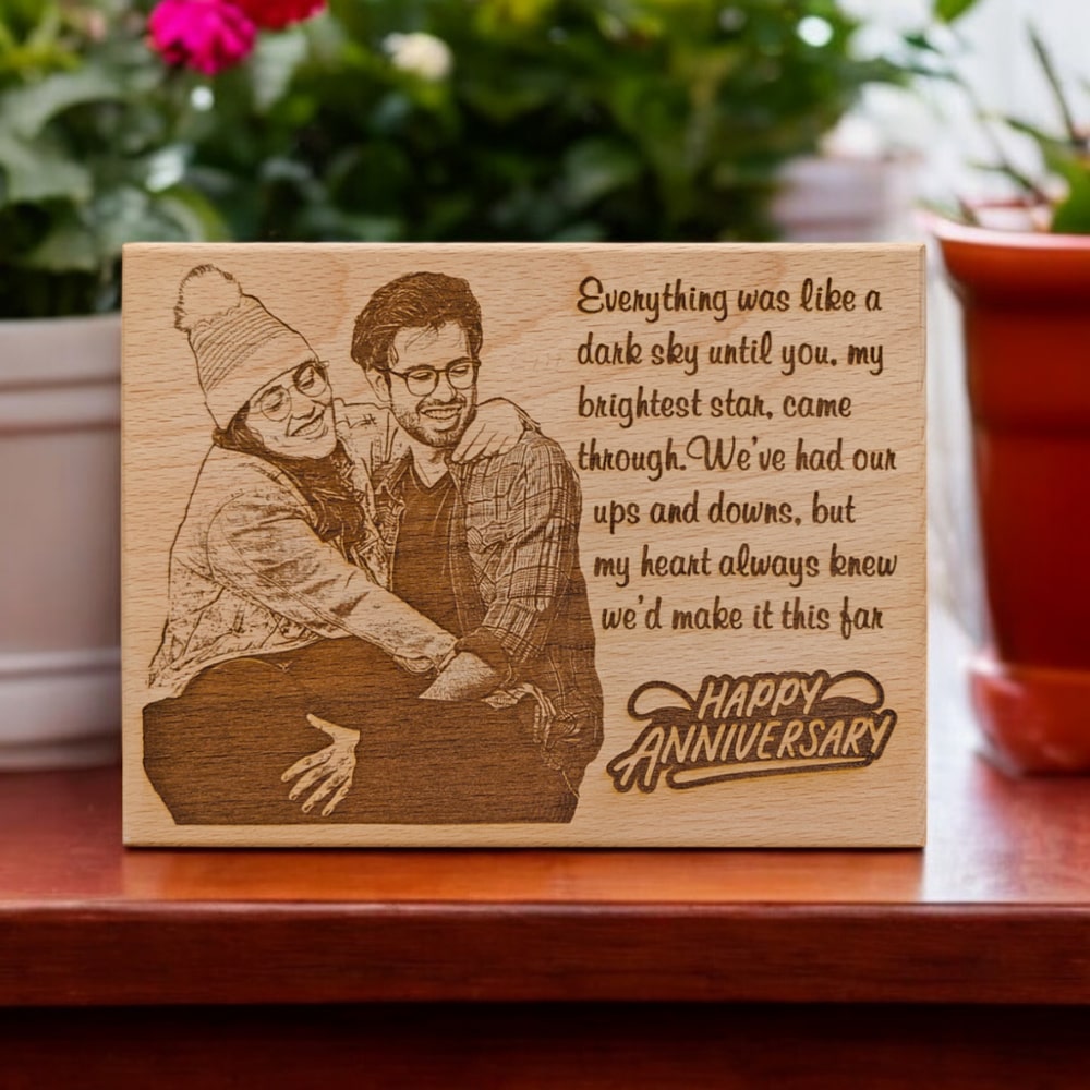 Couple Personalized Anniversary Wooden Engraved Photo Gift, Size(8x6 Inch)