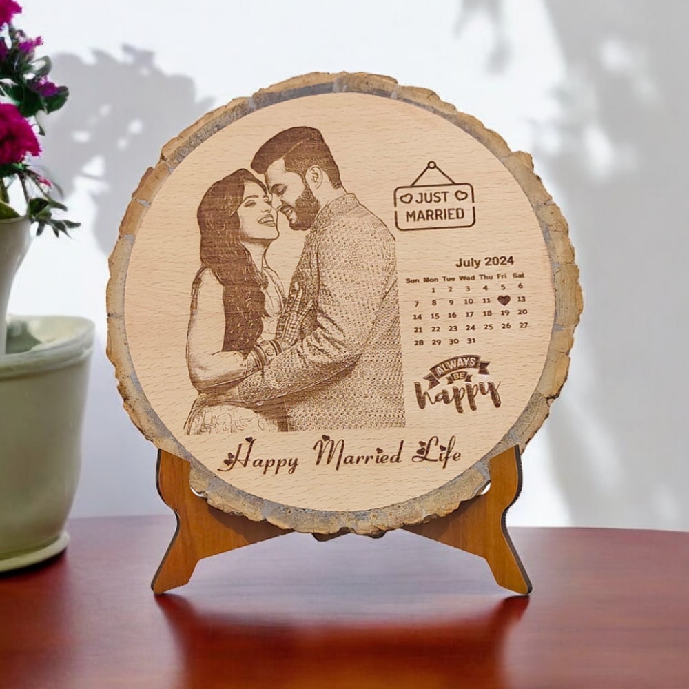 Anniversary Round Shape Natural Wooden Slice Size(8 Inch), Customize Gift for Wife/Husband