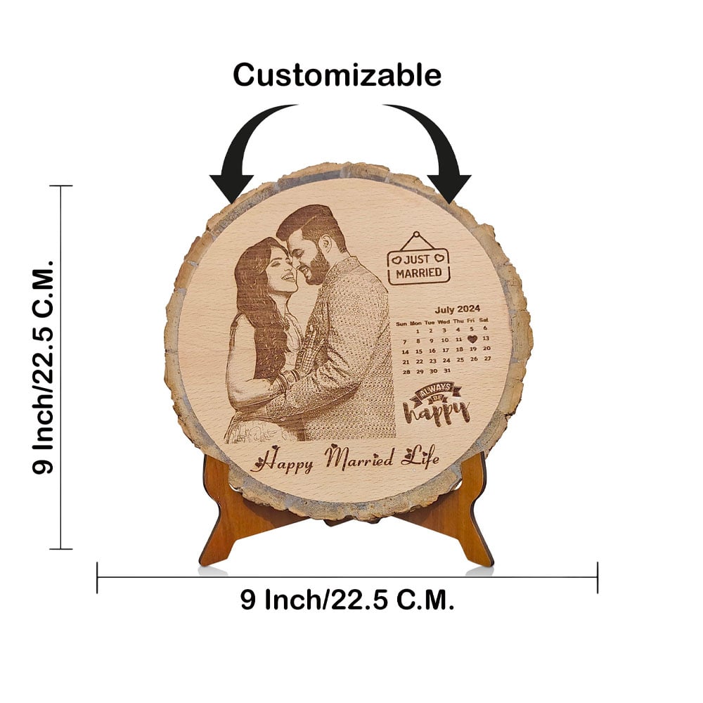 Anniversary Round Shape Natural Wooden Slice Size(8 Inch), Customize Gift for Wife/Husband