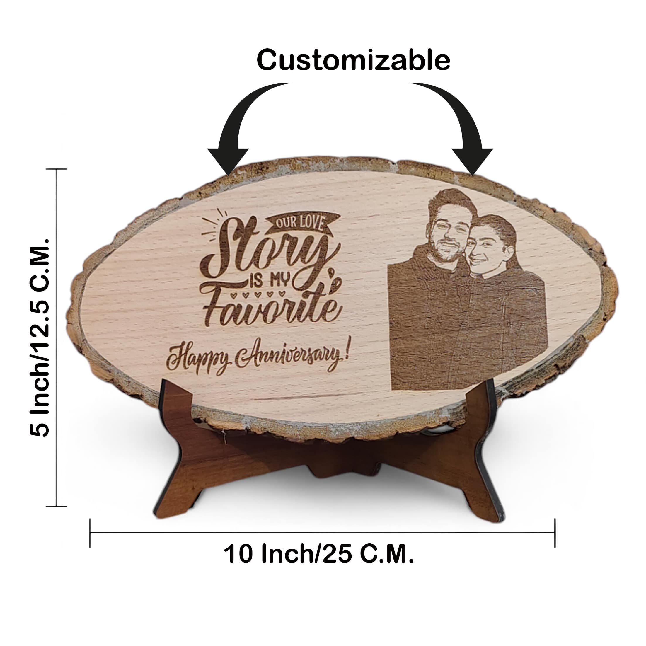 Personalized Oval Shape Anniversary Natural Wooden Engraved Photo Frame Customize Gift for Wedding