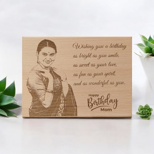 Shivansh Gifts Mom Birthday Wooden Engraved Photo Plaque Size(8x6 Inch)