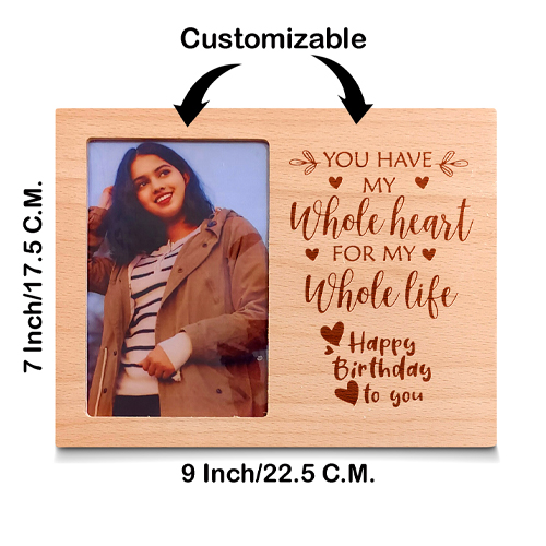 Personalized Wooden Engraved Photo Frame Customize Gift for Birthday Size(9×7 Inch)