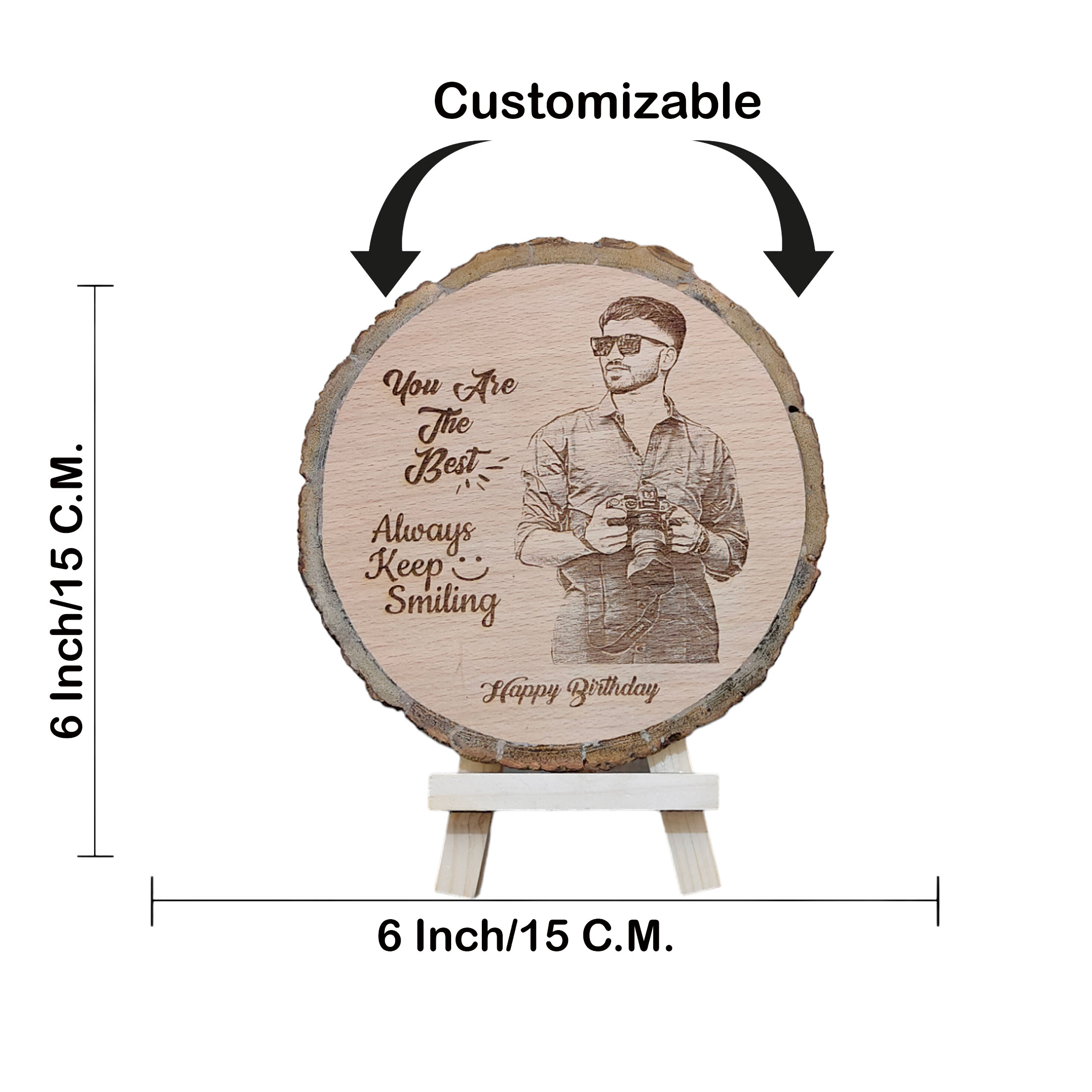 Round Shape Birthday Wooden Engraved Photo Frame Size(6 Inch, Round)