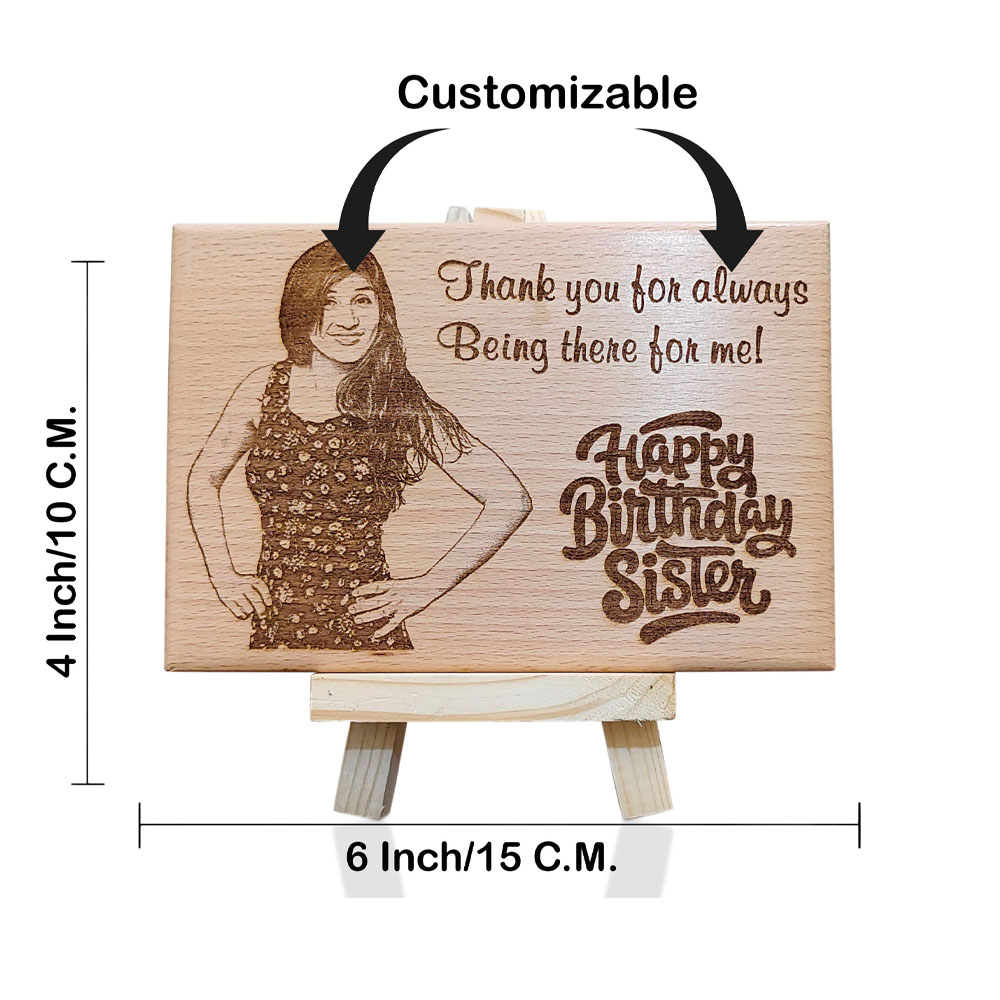 Personalized Birthday Wooden Engraved Photo Frame for Sister