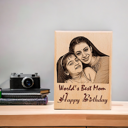 Personalized Wooden Engraved Photo Frame Customize Gift for Mom Birthday Size(8×6 Inches)